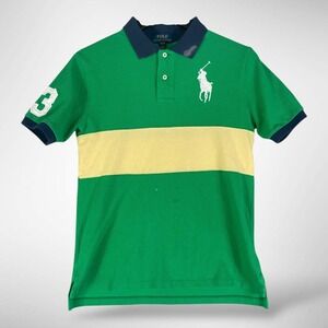 Polo Ralph Lauren Boys XL Green Colorblock Big Pony‎ Polo Shirt